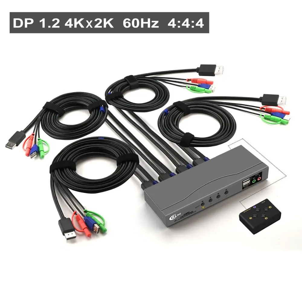 Commutateur Displayport KVM 4 ports, commutateur DP KVM, résolution de Microphone et Audio jusqu'à 4K x 2K @ 60Hz 4:4:4