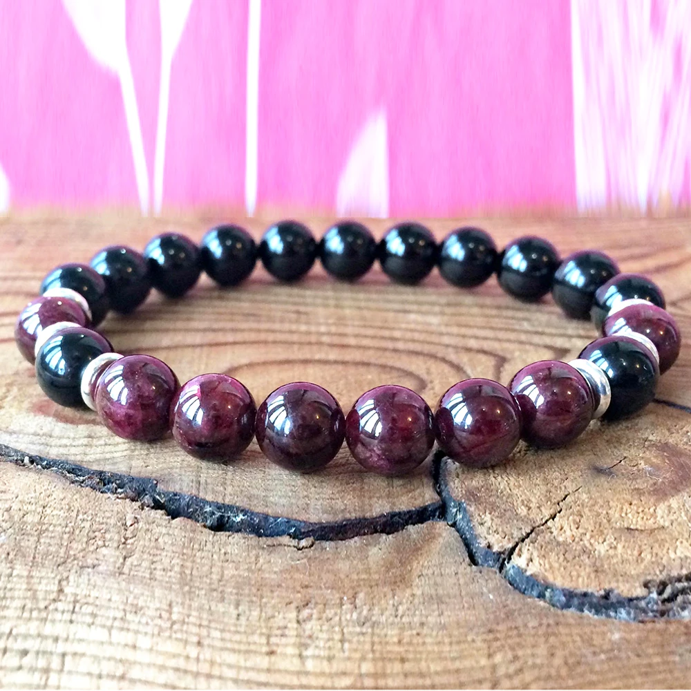 

Wholesale AAA Grade Black Tourmaline & A Grade Garnet Bracelet Opening the Third Eye Energy Bracelet Spiritual Balance Bracelet