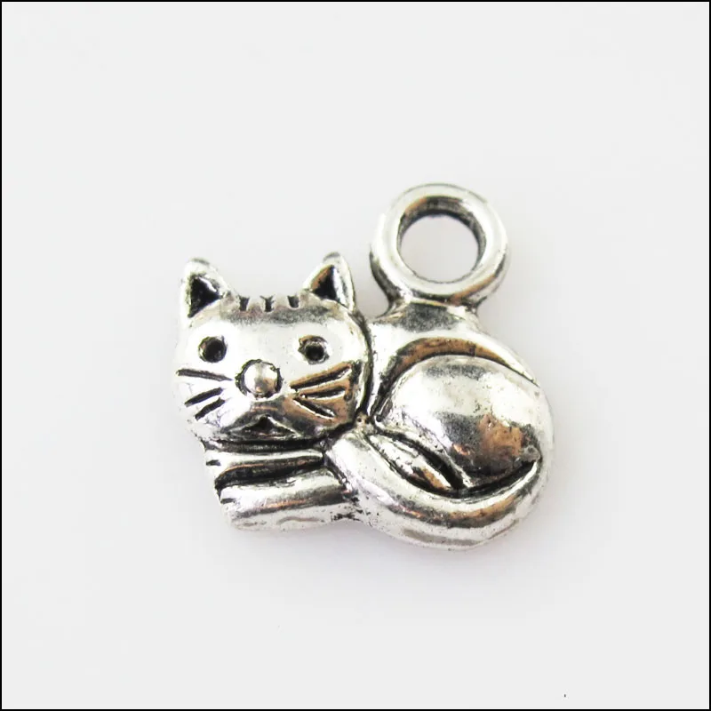 30 New Tiny Animal Cat Tibetan Silver Tone Charms Pendants 14mm