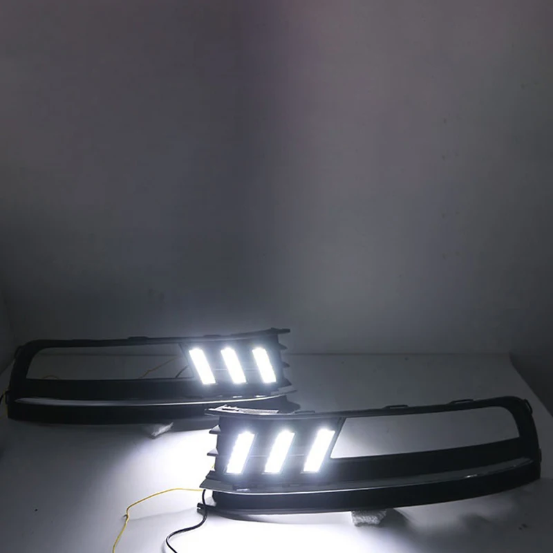 1 Pair LED DRL Daytime Running Light for Volkswagen VW Lavida 2015-2017 with Yellow Trun Signal Light Blue Night Lamp