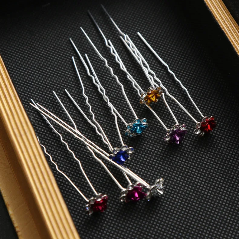 10 Teile/los Braut kopfschmuck u-förmigen pin perle-verkrustete zirkon blume weibliche haar gabel platte haar haar zubehör haarnadel