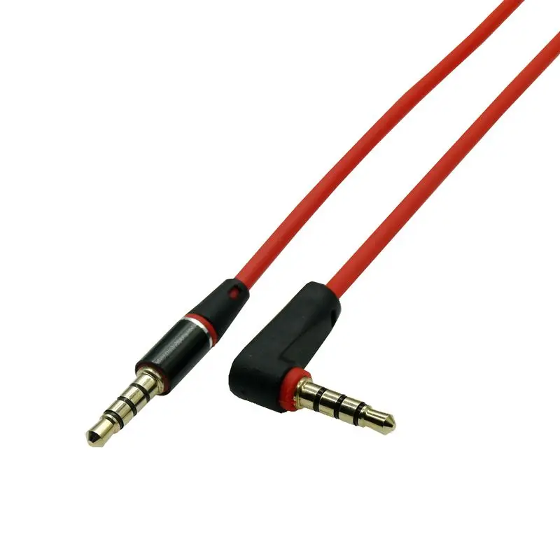 3.5mm jack 4 pólo cabo de áudio 3.5 macho para macho cabo de áudio 90 graus ângulo direito aux speakon cabo para carro fone de ouvido mp3/4 cabo