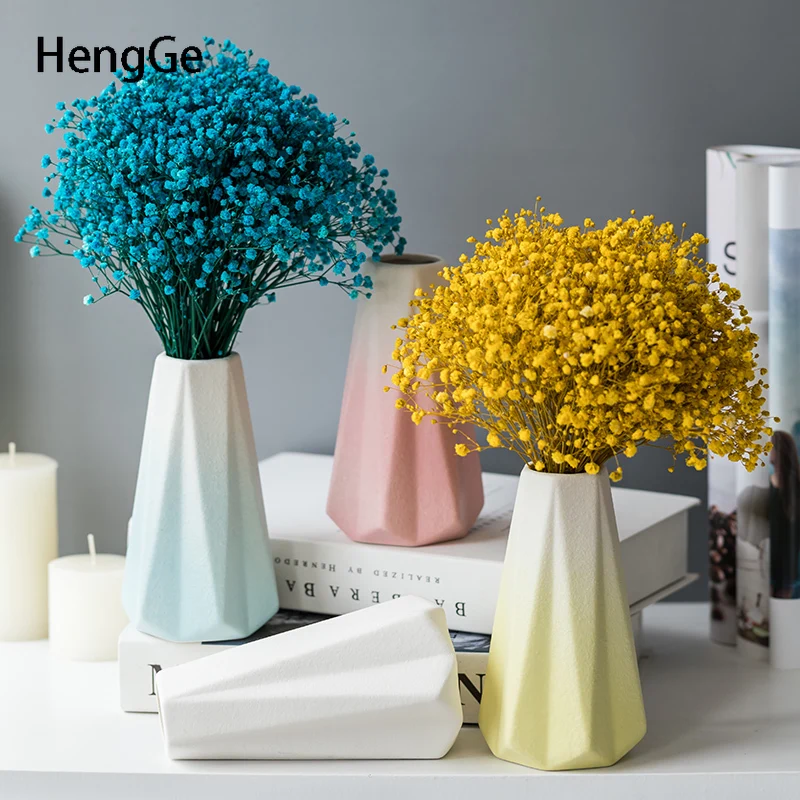 Simple Ceramic Vase Living Room Decore Desktop Gypsophila Flowers Arrangement Flower Pots Decorative Nordic Decoration Home