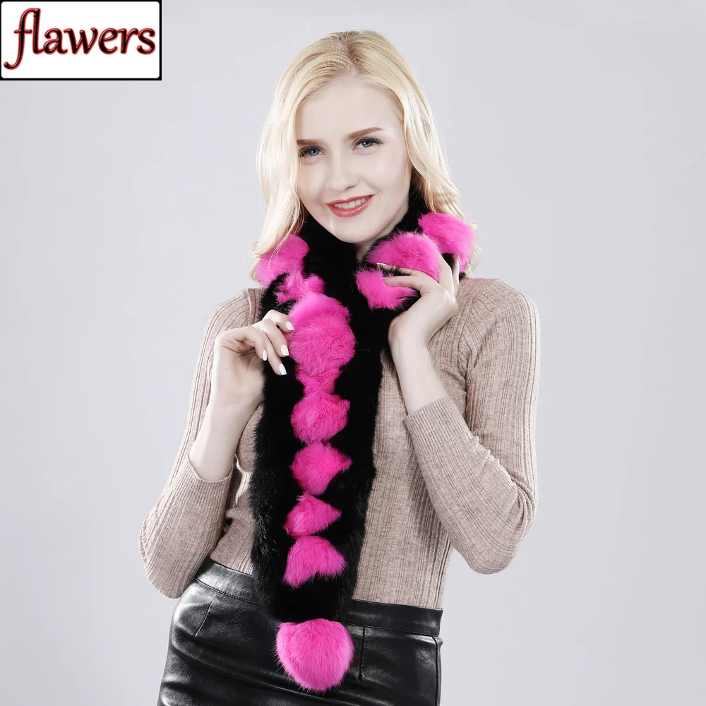 

Wholesale Retail Winter Women Real Rabbit Fur Scarf Natural Warm Rabbit Fur Muffler Russia Lady 100% Genuine Rabbit Fur Scarves