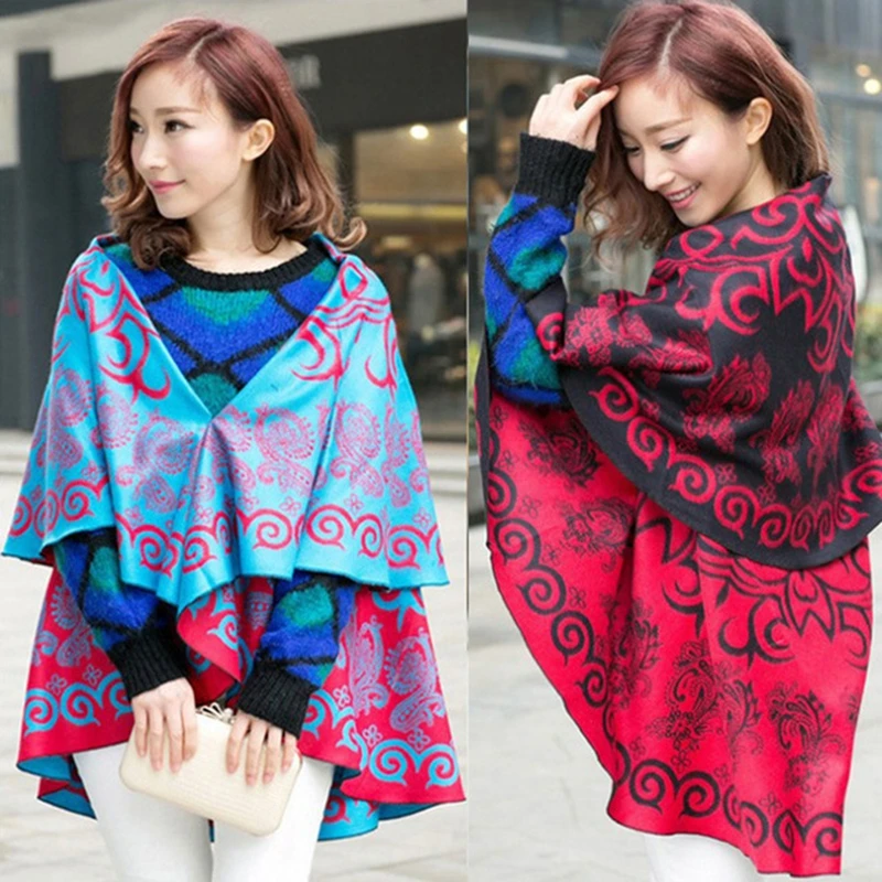 

winter scarf Women's шарф Artifical Cashmere luxury Brand Pashmina Shawls Round cape coat padded wearable shawl scarf women