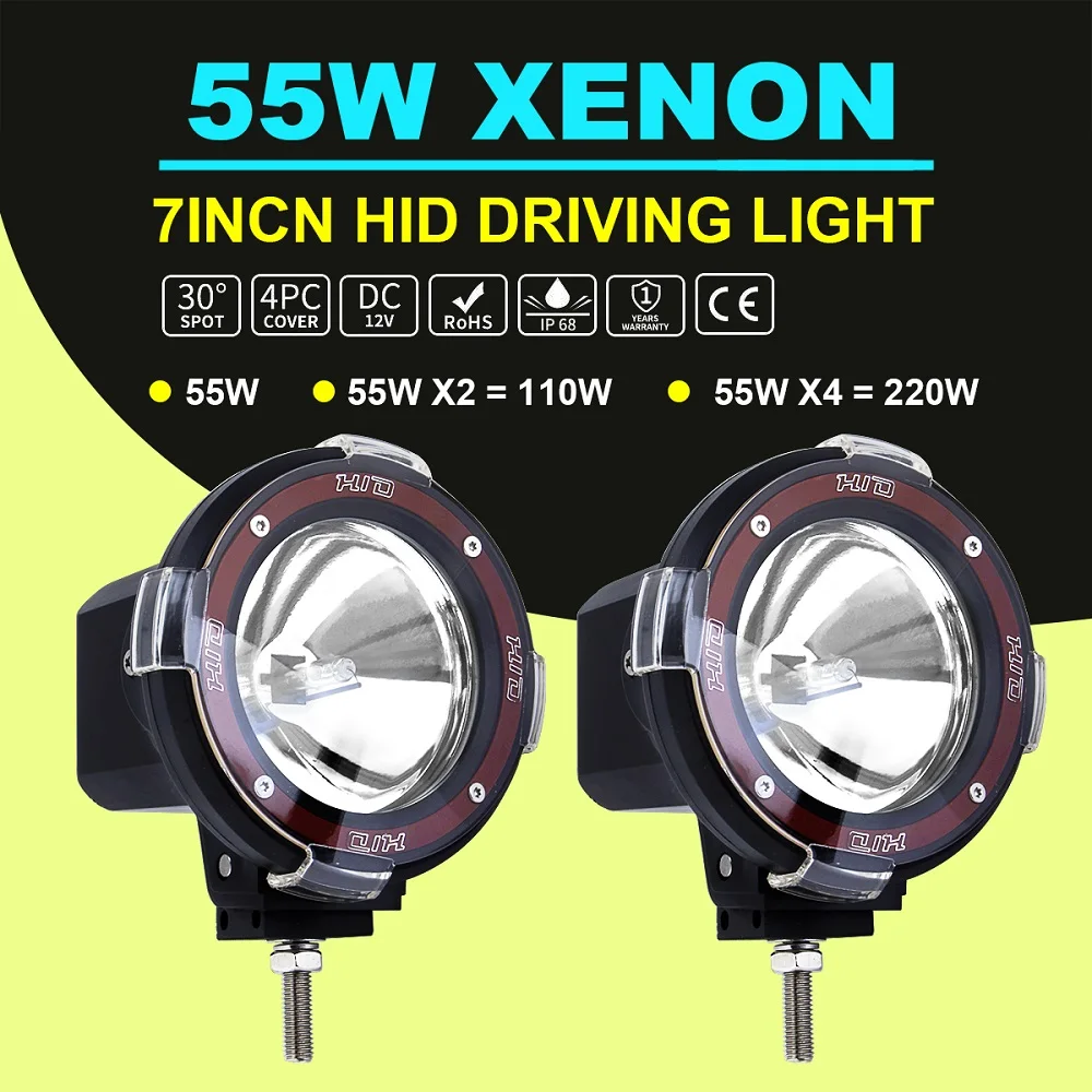 55W Work Light HID Driving Lights 12V LED Spotlight Round Auto Truck Off Road Mini Ledbar XENON Spotlight Offroad Accessories