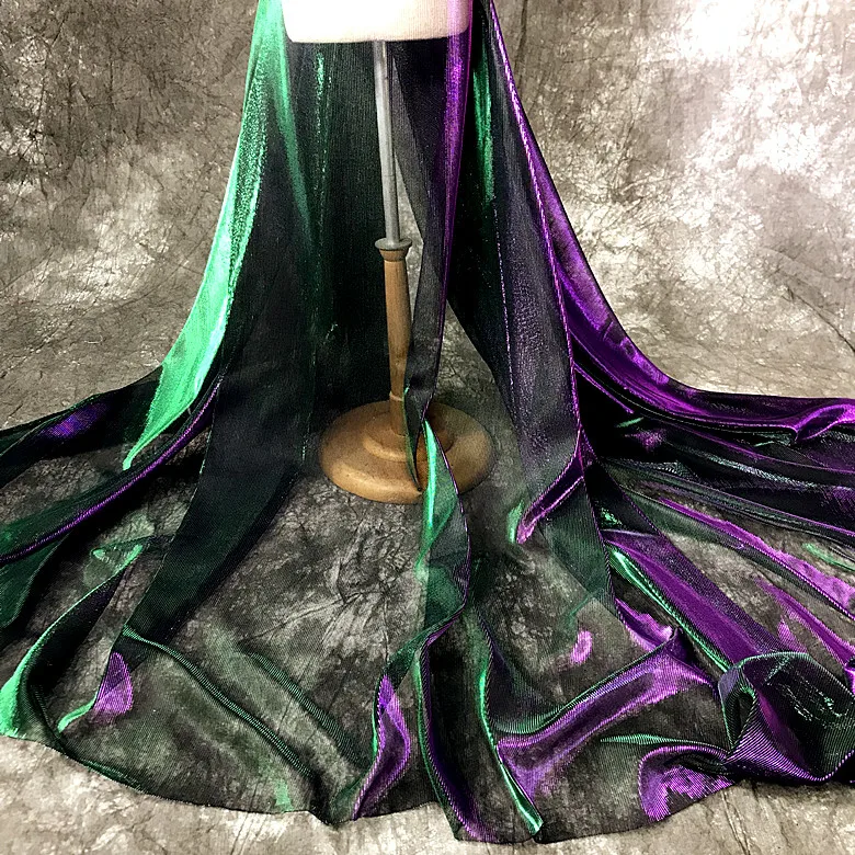 Purple Ghost Green Gradient Mesh Screen Designer Fabric Star River Skirt Clothing Laser Magic Color Clothing Fabric