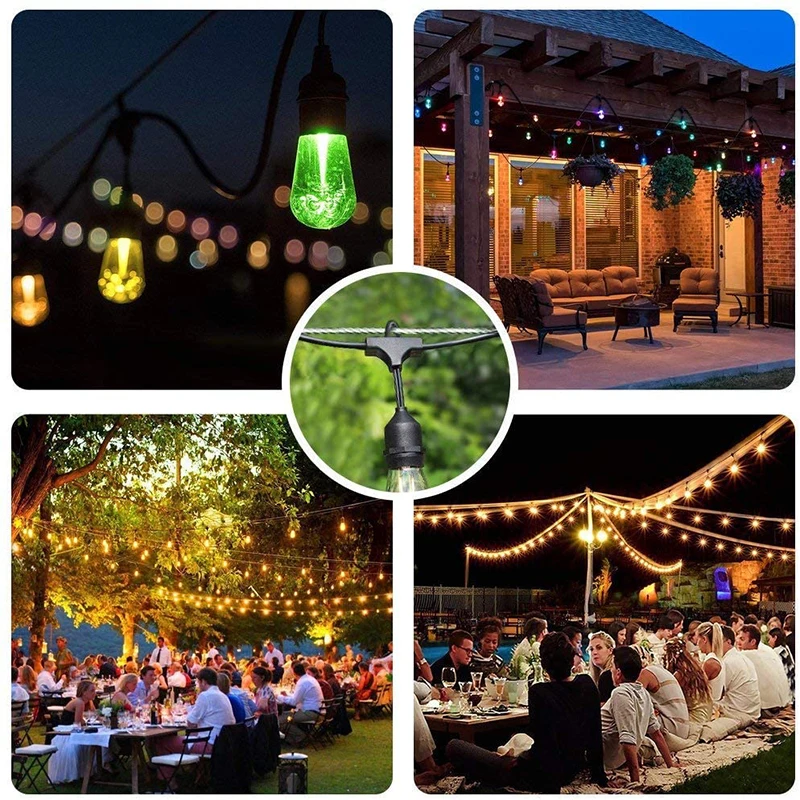 50m String Lights Hanging Kit Heavy Duty 304 cavo in acciaio inossidabile ganci tenditore cavo esterno