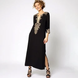 Luxury Design Black Dress India Trendy Gold Thread Accession Embroidery Royal Caftan For Women Plus Size Ankle Length Long Gowns