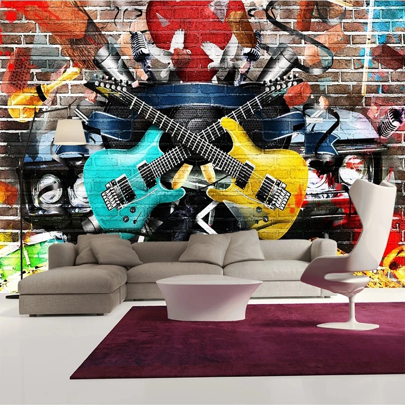 

Custom 3D Any Size Self-Adhesive Graffiti Tooling Guitar Music Background Wall Painting Papel De Parede Fresco Tapety Sticker