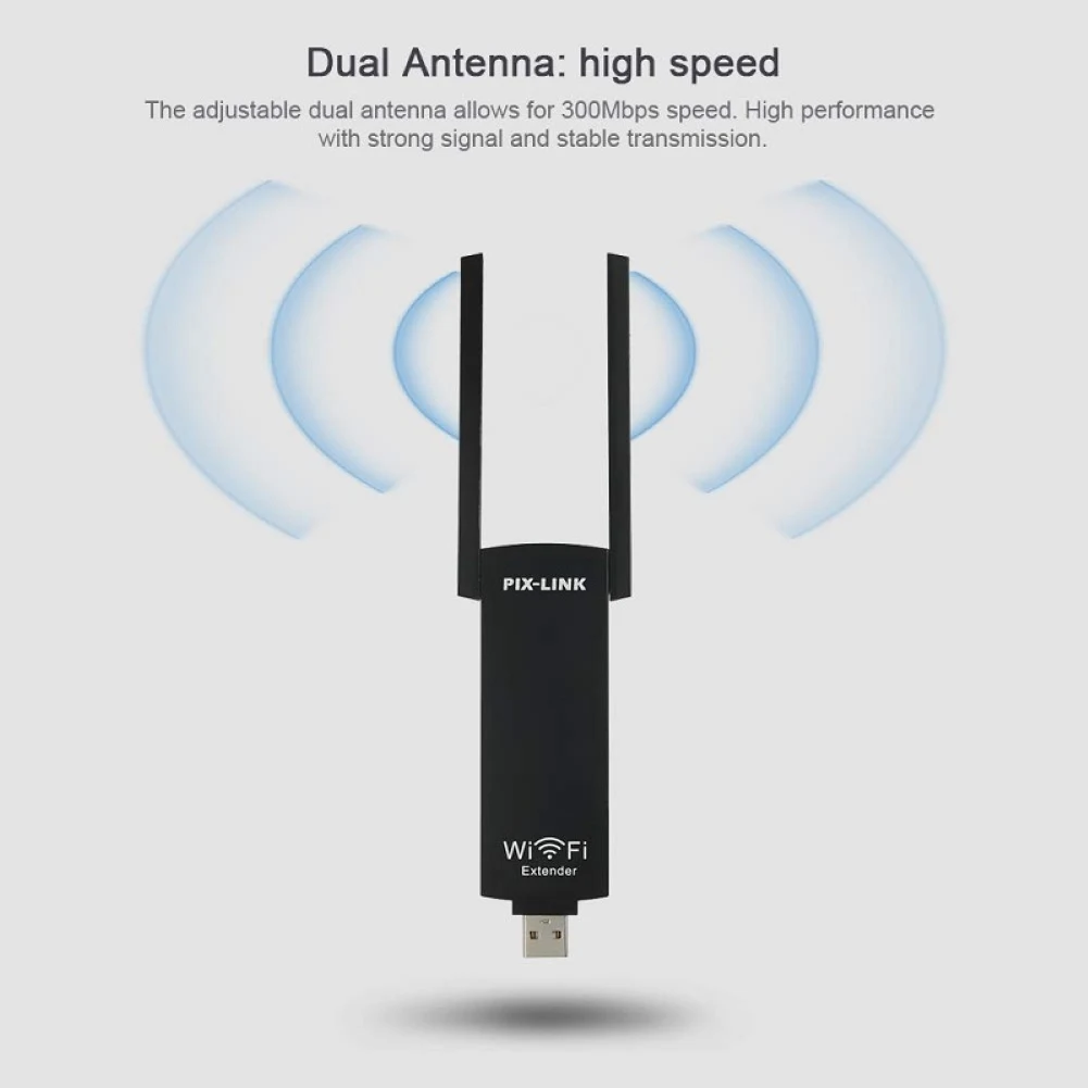 USB صغير موسع واي فاي إشارة الإنترنت الداعم مكرر لاسلكي 2.4GHz 300Mbps واي فاي المدى موسع مع هوائي مزدوج 802.11n
