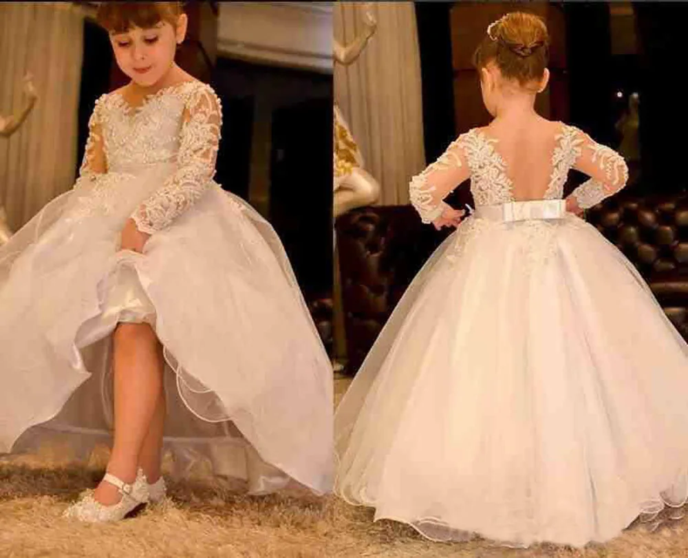 Robe à fleurs pour filles, dos nu, manches longues, vêtements de cérémonie pour enfants, anniversaire, noël, mariage, événements appliqués