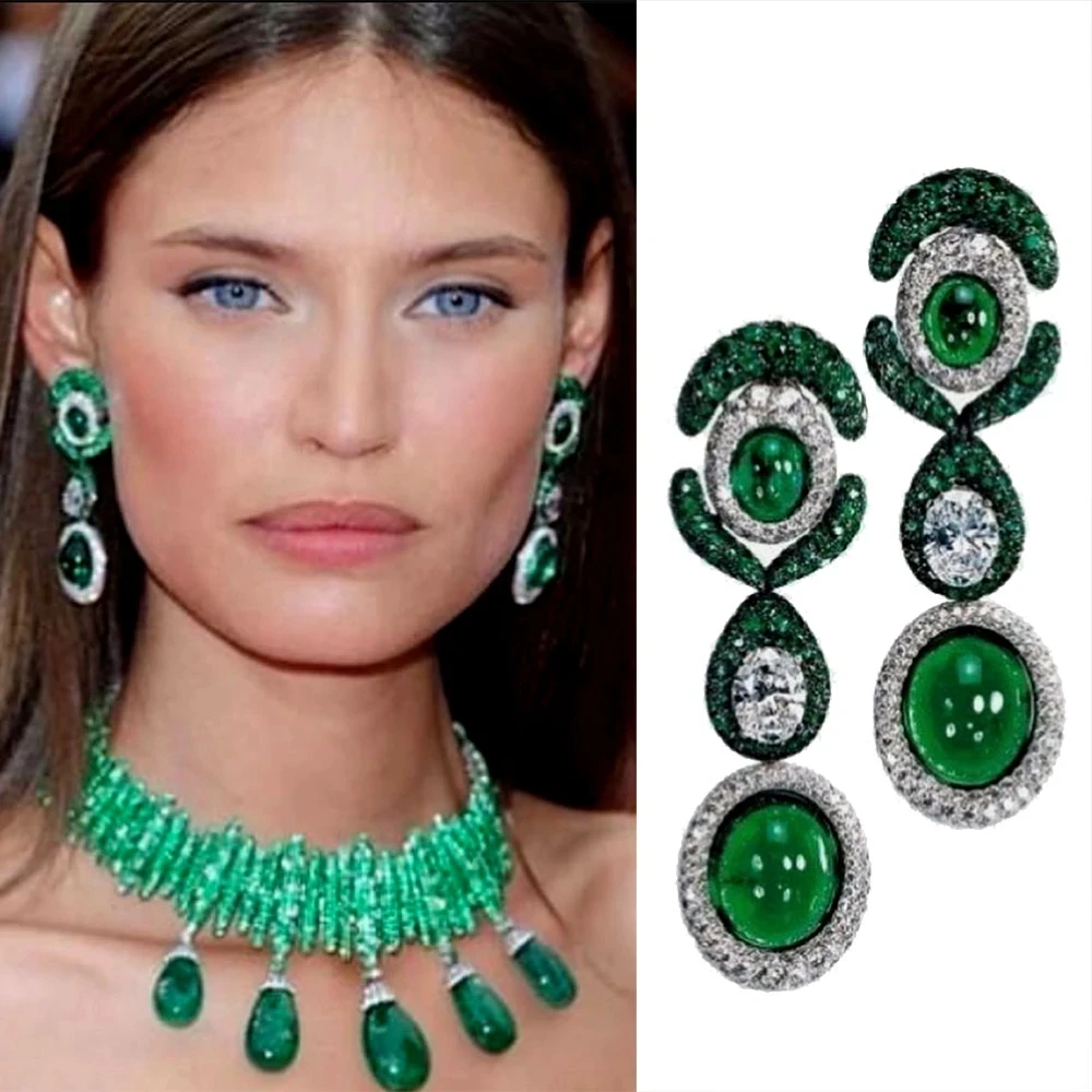 Missvikki orecchini pendenti di lusso Trendy Shiny Green CZ Full Mirco pavimentato zircone cubico Naija regalo di gioielli di moda da sposa