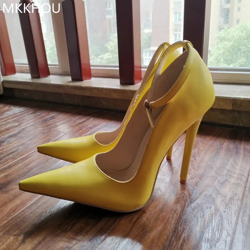 MKKHOU Fashion Single Shoes Women New Four Seasons Shoes High Heels Original Design Simple Yellow Pumps 15cm Sexy Ladies Shoes