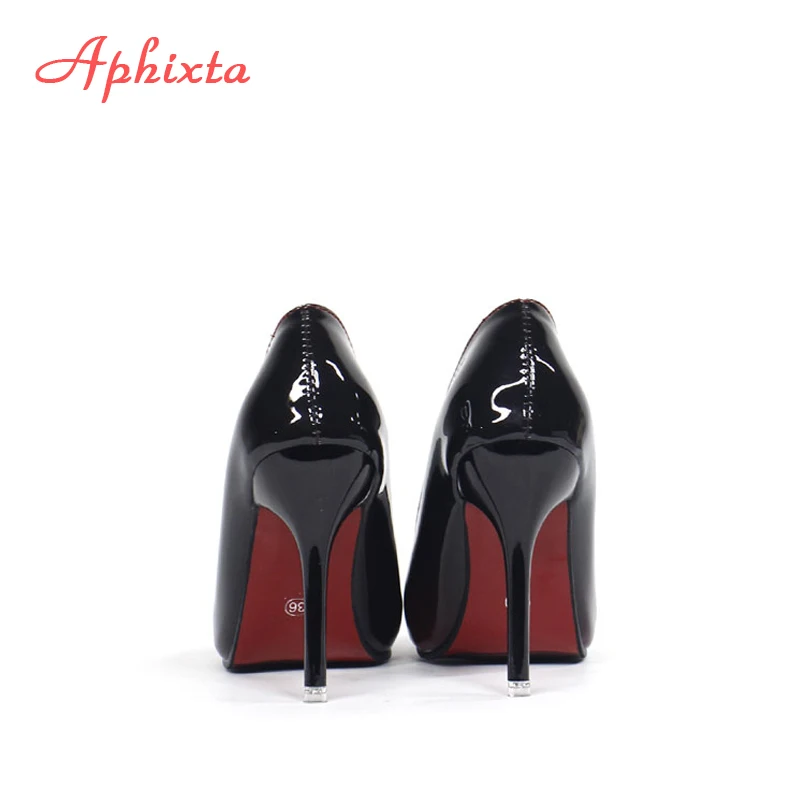 Aphixta Pointed Toe Women Thin Heel Shoes 10cm Heels Pointed Toe Patent Leather Wedding Party Shoes Woman Big Size 48