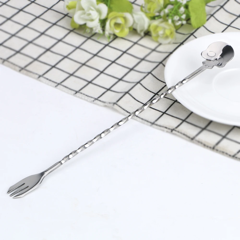 Stirrer Bar Spoon Swizzle Sticks Mixing Fork Cocktail Pick Skull Bar Spoon Stainless Steel 25cm Kitchen Tools