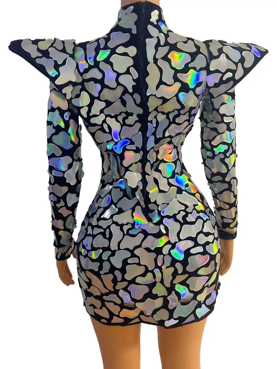 Cool Nightclub Women Singer Models Stage Performance Costume Silver Laser Faux Mirrors Sequins Dress Evening dresses