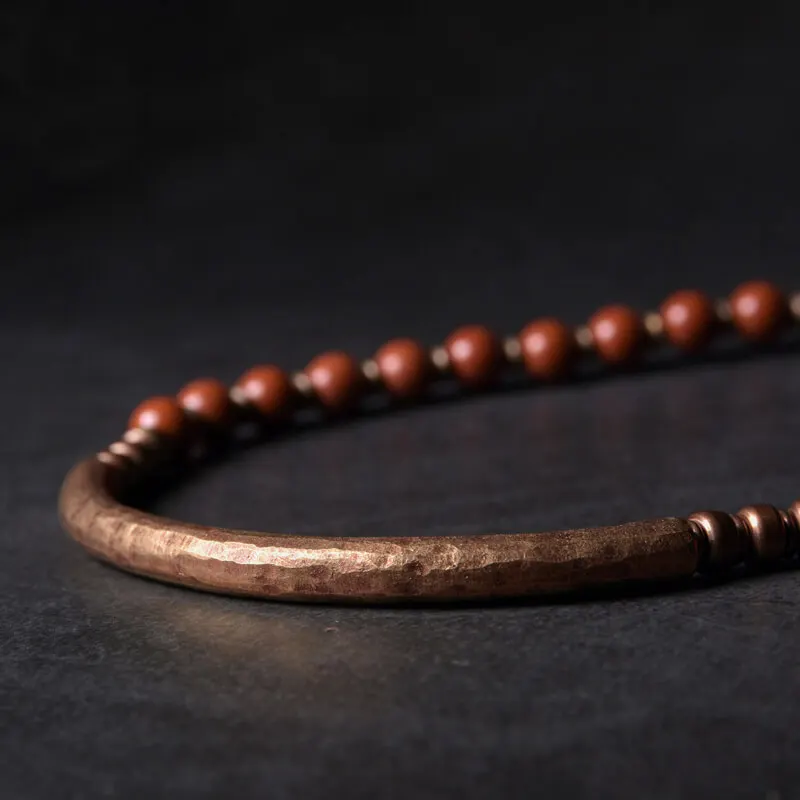 Retro Vintage African Beaded Bracelet Set Red Stone Copper Handcrafted Couple Bracelets for Women Men Boho Ethnic Jewelry Wholes