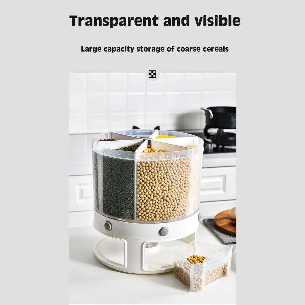 10L Rotating Rice Dry Food Dispenser Rice Bucket Cereal Container Rotating Storage Case Dry Food Container Kitchen Storage New