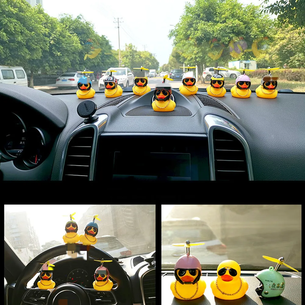 Car Duck With Helmet Broken Wind Pendant Small Yellow Duck Road Bike Motor Helmet Riding Cycling Accessories Without Lights