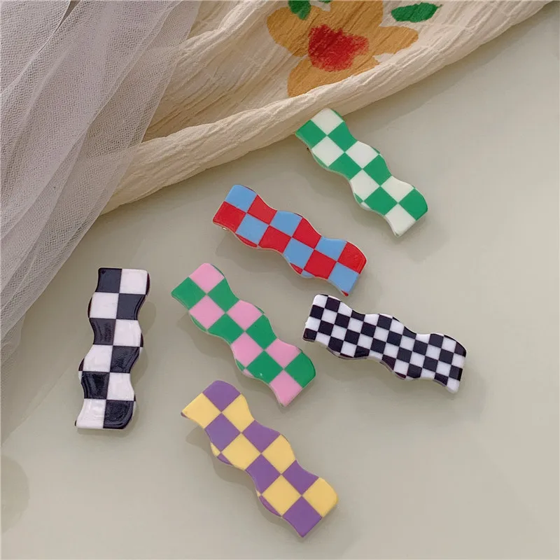 New Fashion Irregular Plaid Hairpin Female Summer Checkerboard Colorful Magic Acrylic Acetate Clip 2021 Creative Hair Accessorie