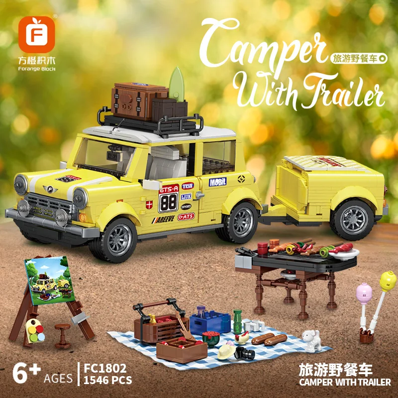 FC1802 Tourist Picnic Car Model Children\'s Toys Assembling Building Blocks Holiday Gifts For Boys And Girls 1546PCS