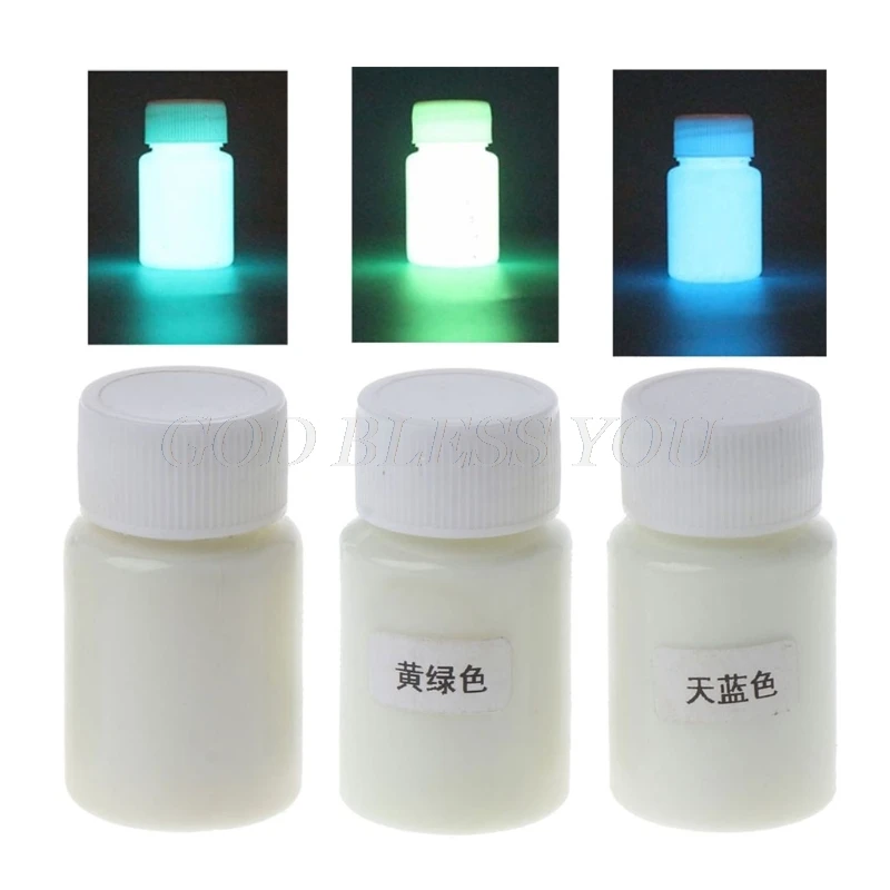 3 Colors Super Bright Luminous Epoxy Resin Pigment Glow in The Dark Liquid Colorant Body Art UV Body Paint Set Each 15g