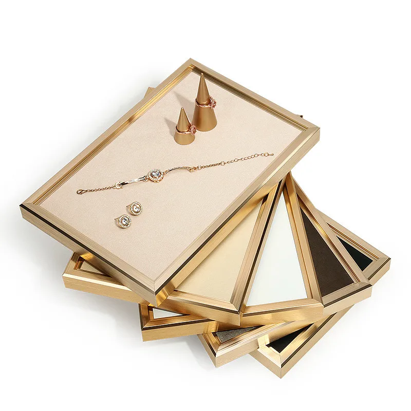 Gold Color Metal Frame Blank Jewelry Display Tray Necklack Ring Show Props Bracelet Pendant Organizer Box For Jewelry Shop