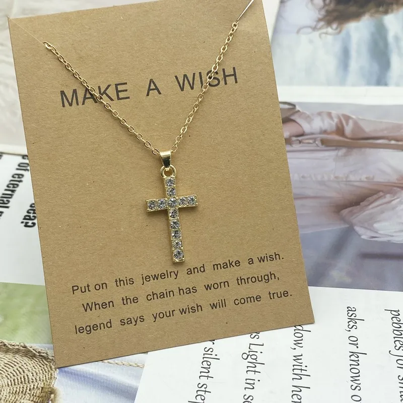 Charm Gold Color Crystal Cross Pendant Necklace For Women Men Tower Circle Owl Couple Jewelry Gift Neck Chain Choker Accessories