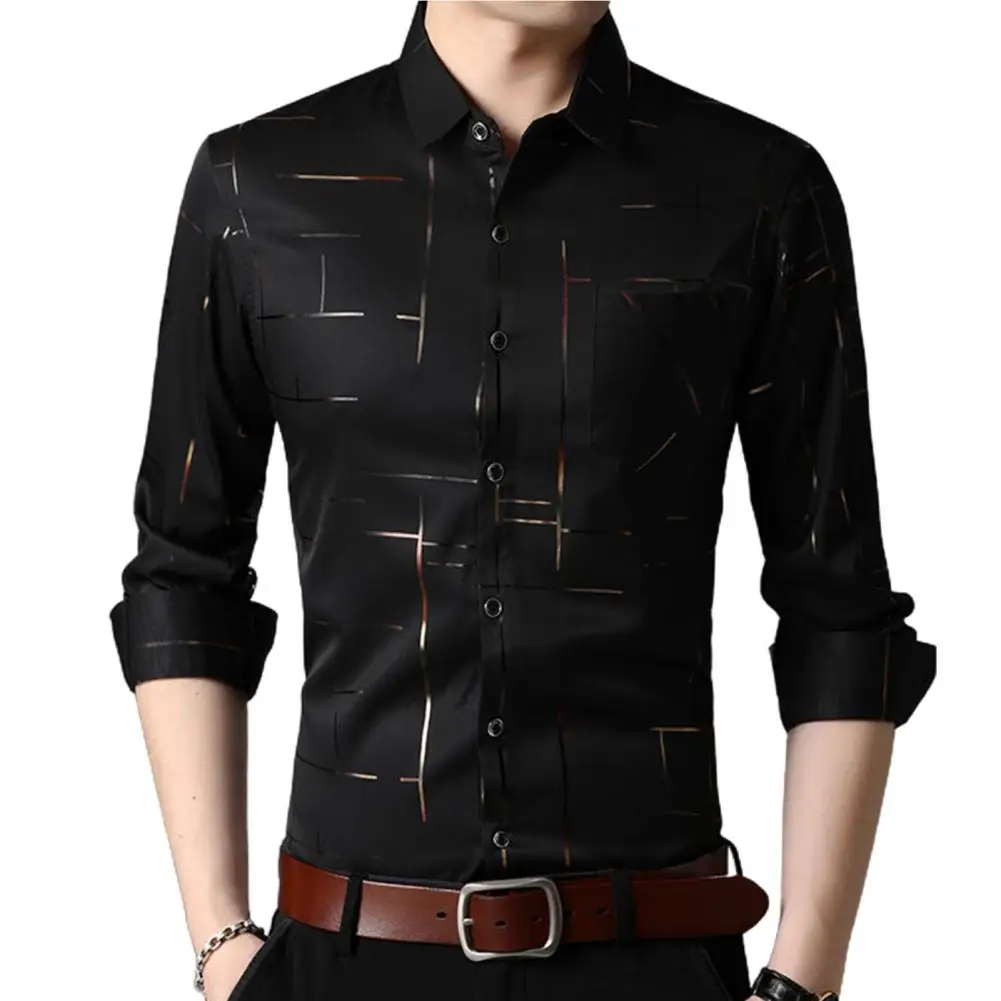 2021 Men's Dress Shirts Male High Quality Long Sleeve Slim Business Casual Shirt Turn Down Collar Stripes Single-breasted