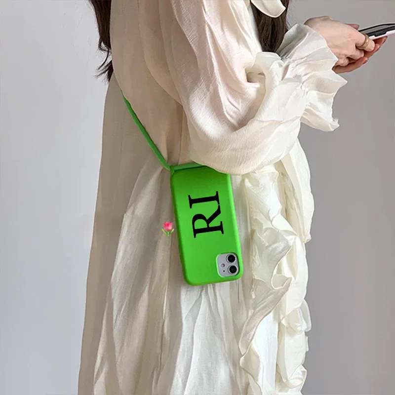 Tùy Chỉnh Tên Logo Hình Dây Đeo Vai Ốp Lưng Với Sling Cho Iphone 13 12 11 Pro Max 7 8 Plus X XR XSMax Vỏ Mềm TPU