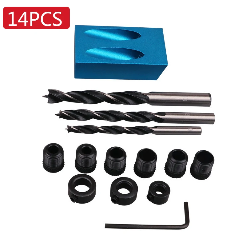 7PCS/15PCS Pocket Hole Jig Kit 15 Degree Angle Drill Guide Set Woodworking Hole Drilling Guide Locator Hole Puncher Drill Bit