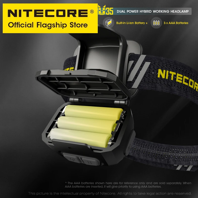 NITECORE-faro delantero NU35, lámpara de trabajo híbrida de larga duración, con múltiples luces, para senderismo, con batería AAA