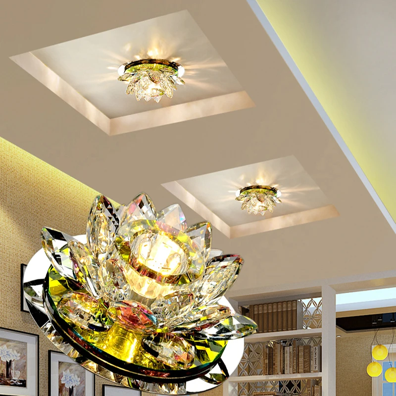 Crystal LED Ceiling Light 3W AC90-260V Modern LED Crystal Lamp Kitchen Aisle Light Chandeliers Lamp Hall Lighting Lotus Lights