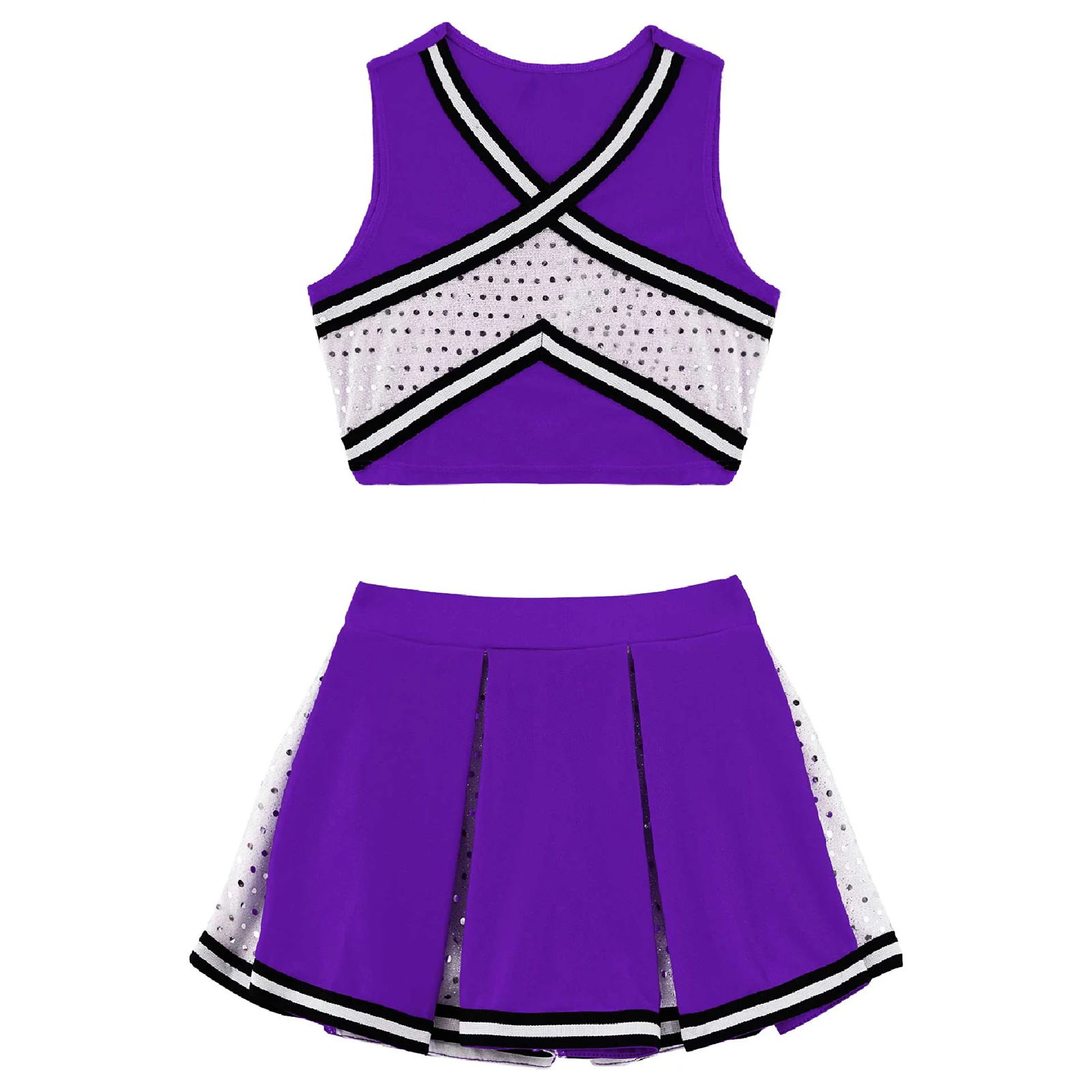 Cheerleading Uniform Kids Girls Sleeveless Cheer Leader Costumes Sequin Vest Pleated Skirt Sets Sports Competition Dancewear