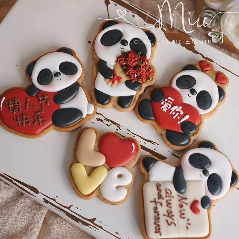 Valentine\'s Day Cookie Mold Panda Bear Cupid Angel Frosting Cookie Cutter Cartoon 3D Home DIY Pastry And Bakery Accessories