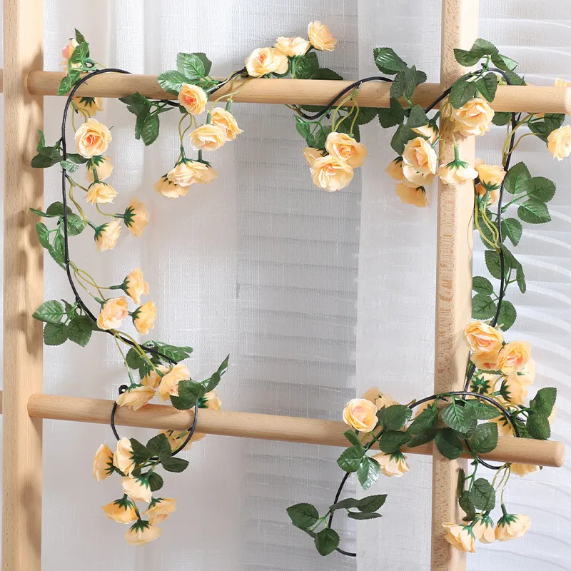 230cm Artificial Flowers Rose 69 Heads Garland Rose Vine String Wedding Arch Decoration Flowers Rattan Glass Window Home Decor