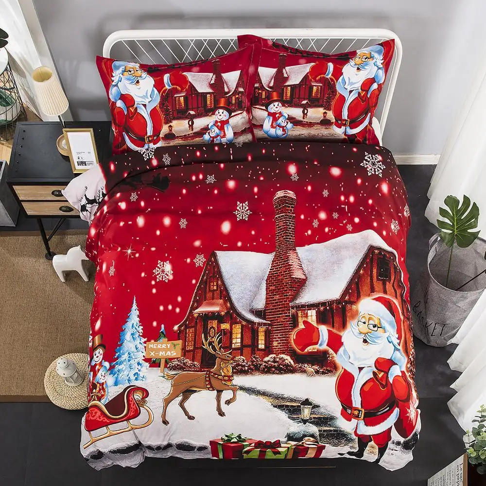 

Christmas Santa Claus Print Bedding Set 3Pcs Duvet Cover Pillowcase Twin Full Comforter Bed Gift For Kid
