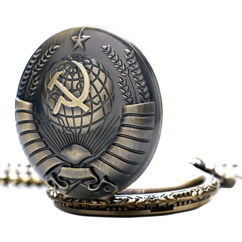 5pcs/set Retro USSR Soviet Badges Sickle Hammer Style Quartz Pocket Watch CCCP Russia Emblem Communism Necklace Chain Gifts Sets