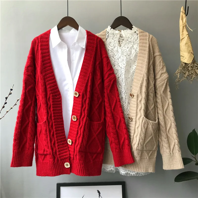 Koreanische Frau Pullover Strickjacke Harajuku Frauen Pullover Stricken Mantel Weibliche Winter Herbst Langarm Kleidung