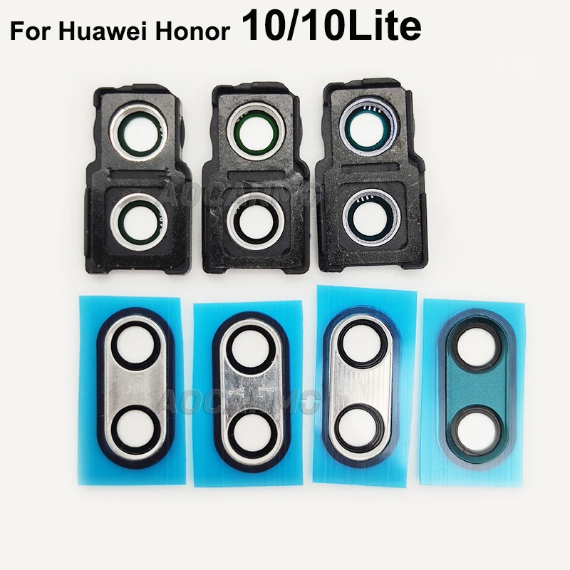 Aocarmo لهواوي الشرف 10 /10 لايت عدسة الكاميرا الرئيسية الخلفية عدسة الكاميرا الخلفية الزجاج مع غطاء حلقة الإطار لاصق ملصق