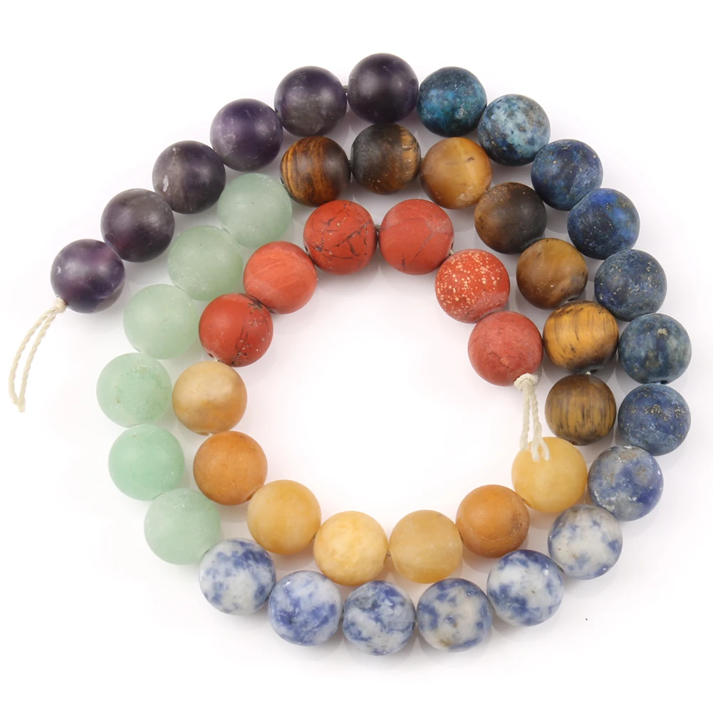 Natural Matte 7 Chakra Beads Round Loose Stone Beads for Jewelry Making DIY Yoga Bracelet Healing Energy Beaded Jewelry 15\'\'