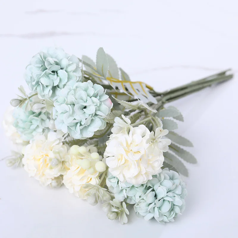 Hydrangea Artificial Flowers High Quality Luxurious Bouquet Wedding Decoration for Home Table Decor Sky Blue Fake Flowers