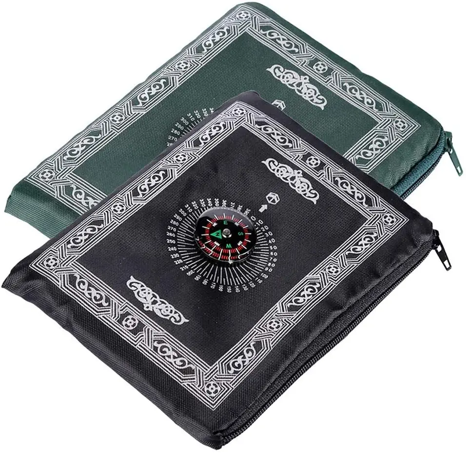 Portable Muslim Travel Prayer Mat Prayer Rug with Compass and Booklet Musallah Pads Carpet Outdoor Ramadan Islamic Gift