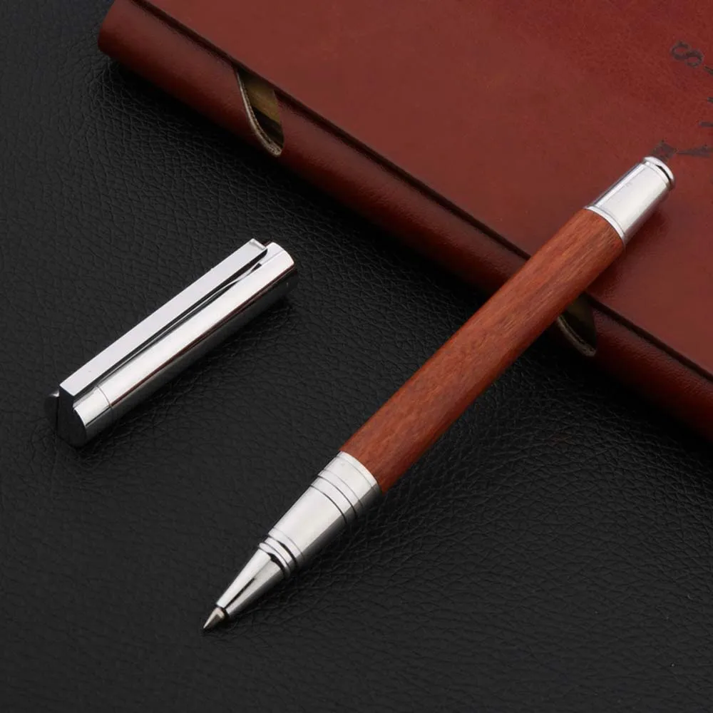 High Quality 200 Wood ball point Pen Sandalwood Stainless Steel Rollerball Pens Business Office School Supplies Writing Ink Pens image 2