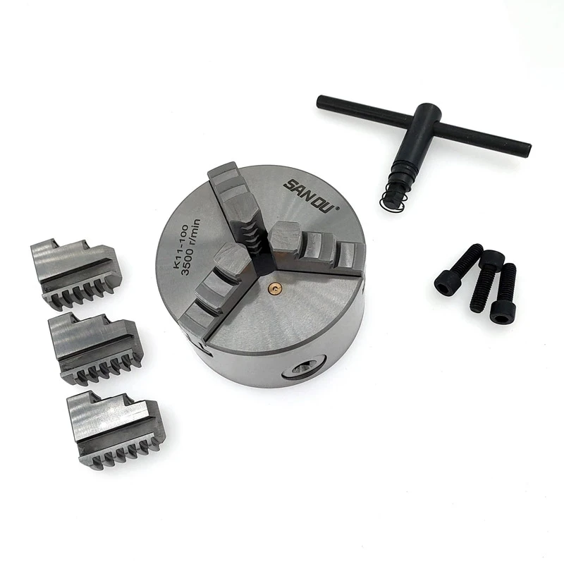 Imagem -05 - Maxilas Mandril de Torno Manual com Acessórios de Torneamento de Máquinas-ferramentas K11-100 Mandril de Torno de Maxilas Auto-centralização de Metal Conjunto K11100