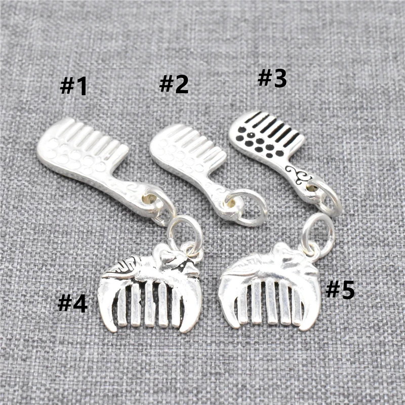 2pcs of 925 Sterling Silver Hair Comb Hairbrush Charms for Bracelet Necklace