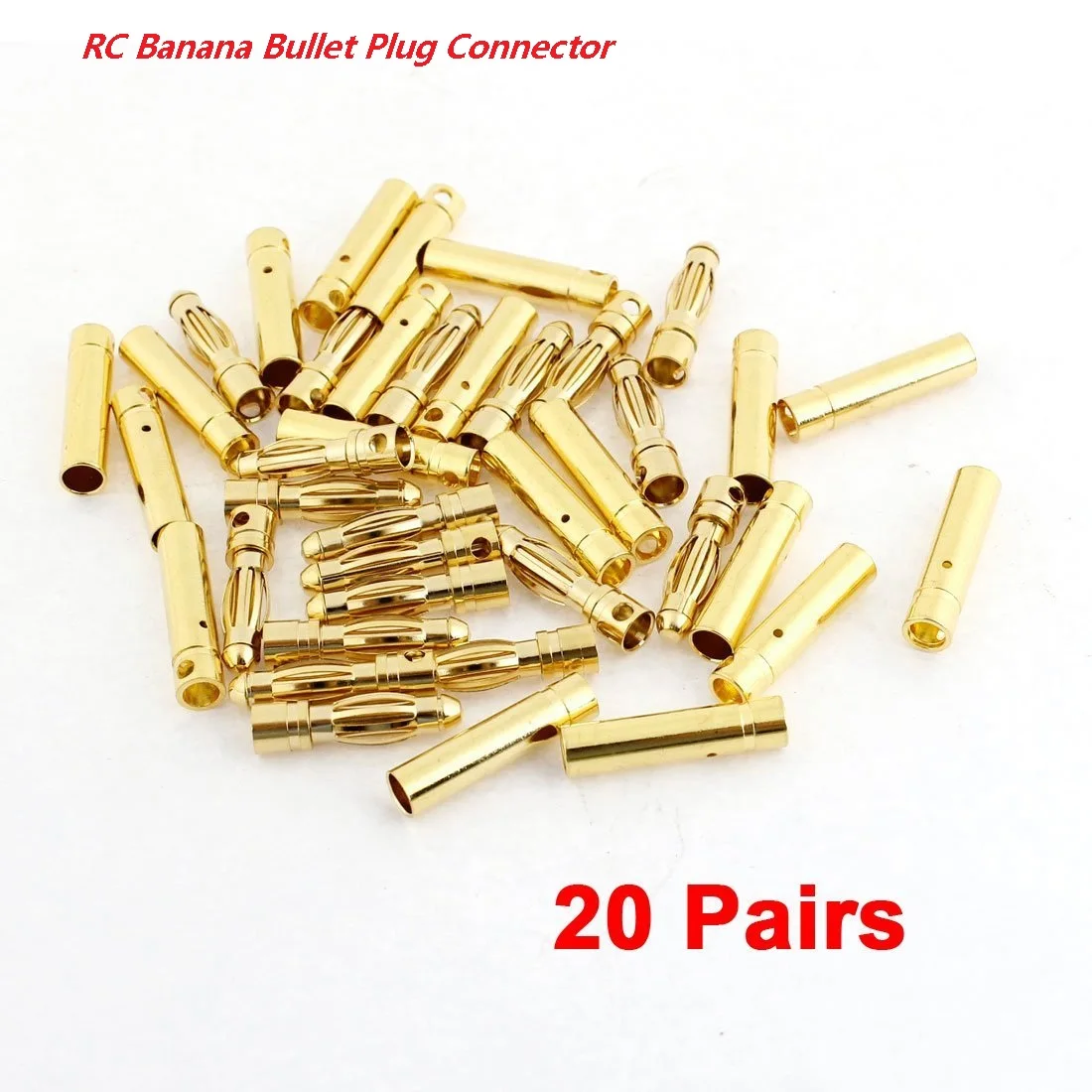 40pcs/lot 2.0mm 3.0mm 3.5mm 4.0mm 5.5mm 6.0mm 8.0MM Gold Bullet Banana Connector plug for ESC Lipo RC battery Plugs (20 pair)