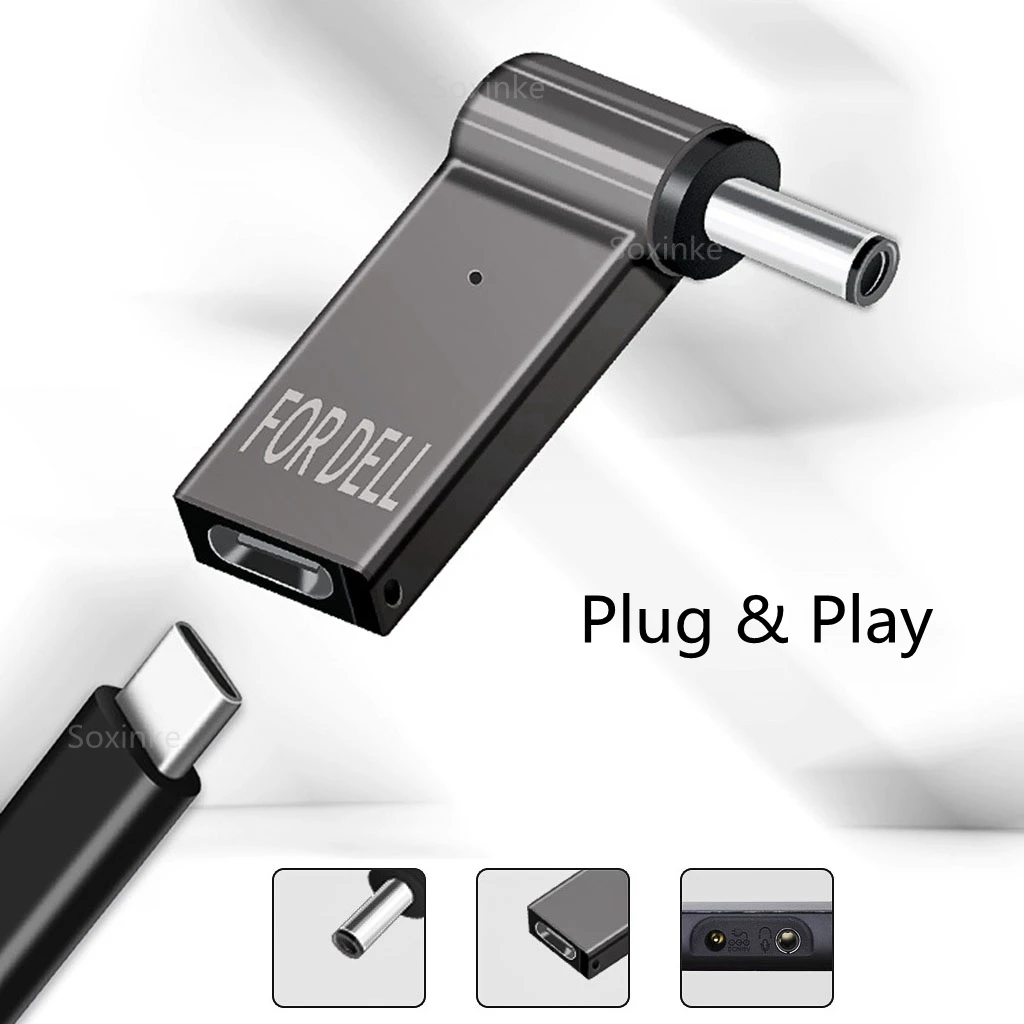 Convertidor de enchufe hembra tipo C de 100W a Jack macho de 4,5x3,0mm, adaptador de Cable de carga rápida USB-C PD para Dell Inspiron 15, 5558, 3558, 355