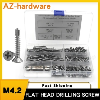 410 스테인레스 스틸 m4.2 필립스 플랫 헤드 셀프 드릴링 태핑 스크류 키트 십자형 리 세스 형 카운터 싱크 헤드 셀프 더 링 스크류